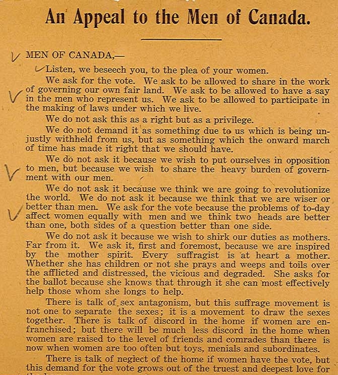 "An Appeal to the Men of Canada," Montreal Suffrage Association, n.d.