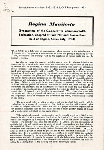 Regina Manifesto, 1933