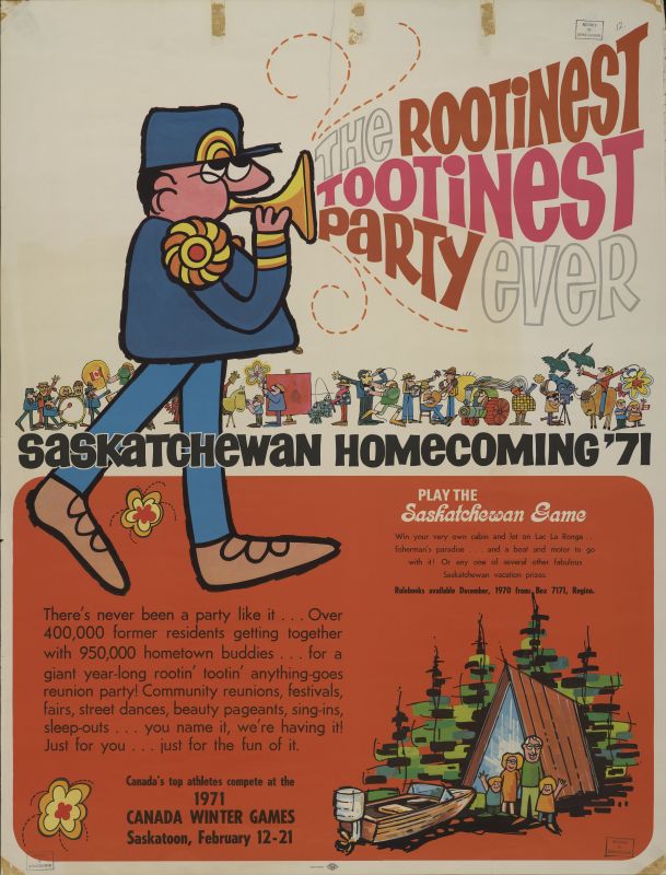 Homecoming ’71 poster advertising the Canada Winter Games and the “Saskatchewan Game”,