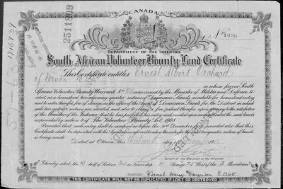South African volunteer bounty land certificate